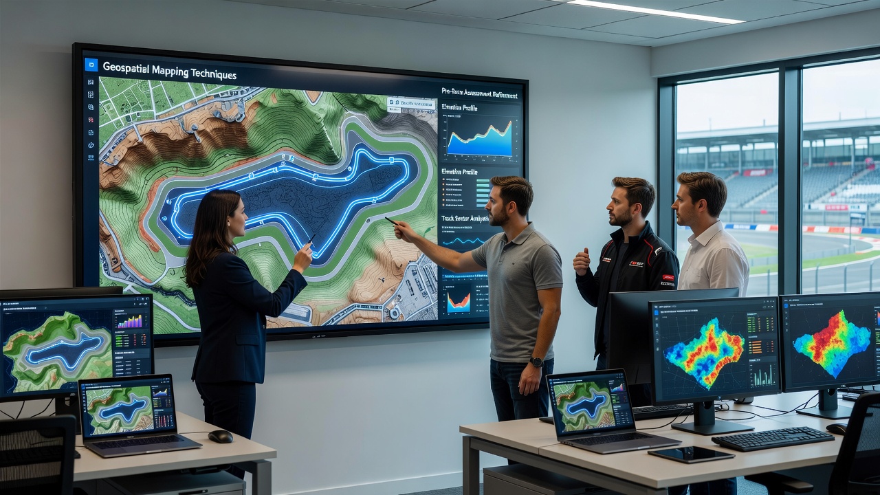 Detailed geospatial dashboard displaying layered track data used by professional racing syndicates for pre-race evaluation