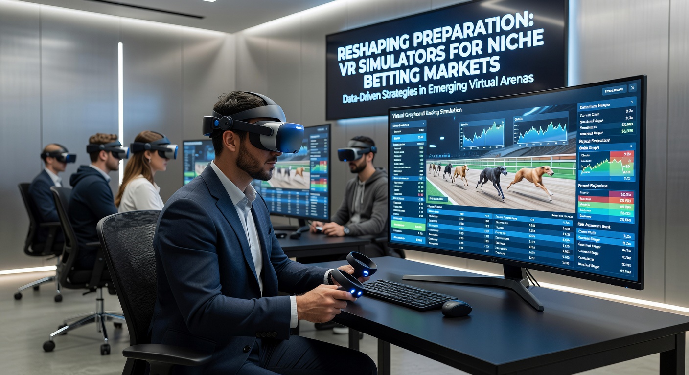 Professional bettor using VR headset to simulate niche market scenarios including eSports matches and specialized racing events