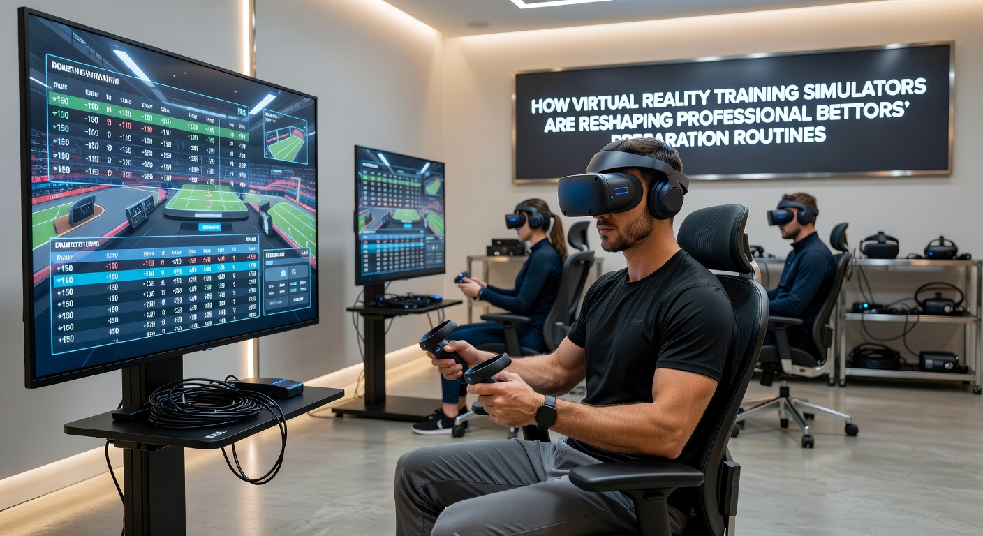 Group of professional bettors collaborating in a VR training facility focused on niche market simulations