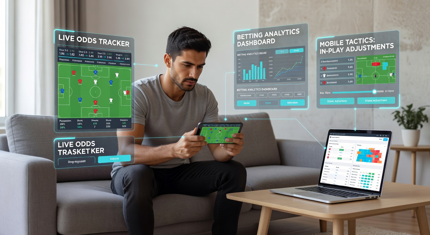 Mobile screen showing live football odds shifting during a match, with graphs and stats overlaid